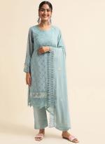 Faux Georgette Blue Traditional Wear Zari Work Straight Suit